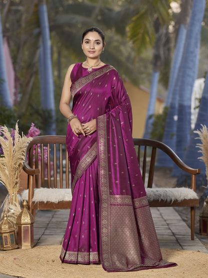 MANOHARI Banarasi Silk Blend Jacquard Work Saree - Purple