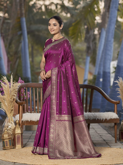 MANOHARI Banarasi Silk Blend Jacquard Work Saree - Purple