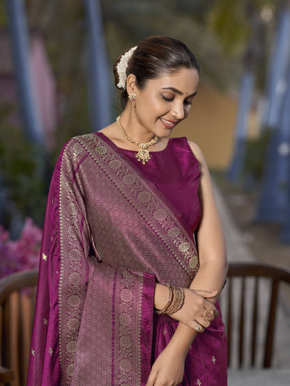 MANOHARI Banarasi Silk Blend Jacquard Work Saree - Purple
