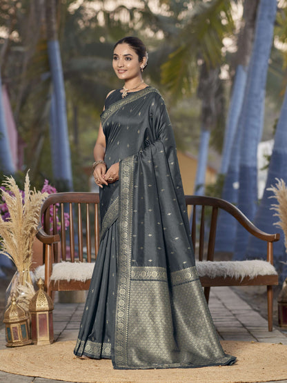MANOHARI Banarasi Silk Blend Jacquard Work Saree - Grey