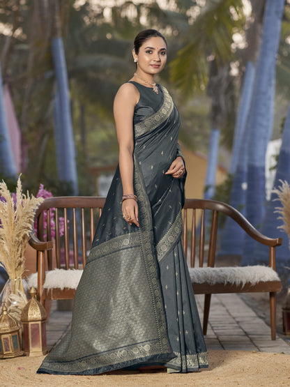 MANOHARI Banarasi Silk Blend Jacquard Work Saree - Grey