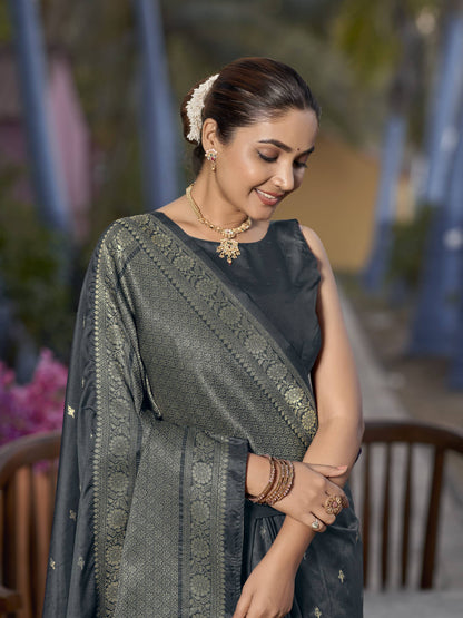MANOHARI Banarasi Silk Blend Jacquard Work Saree - Grey