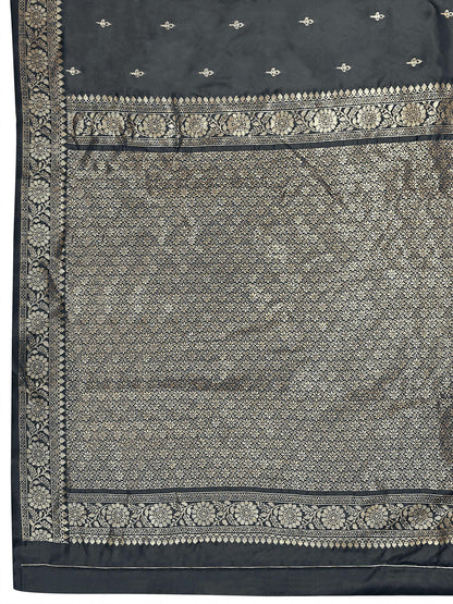 MANOHARI Banarasi Silk Blend Jacquard Work Saree - Grey