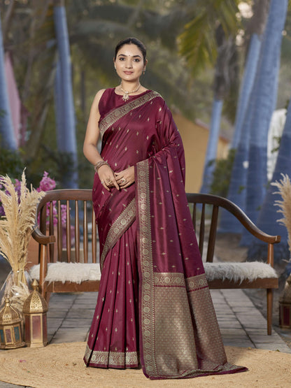 MANOHARI Banarasi Silk Blend Jacquard Work Saree - Red