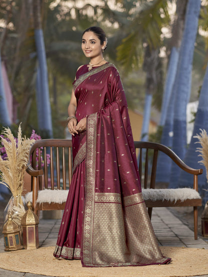 MANOHARI Banarasi Silk Blend Jacquard Work Saree - Red