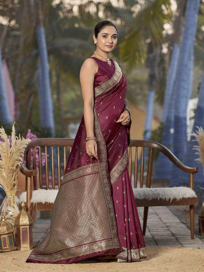MANOHARI Banarasi Silk Blend Jacquard Work Saree - Red