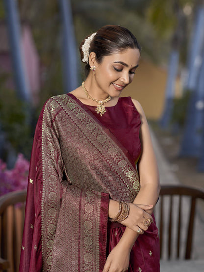 MANOHARI Banarasi Silk Blend Jacquard Work Saree - Red