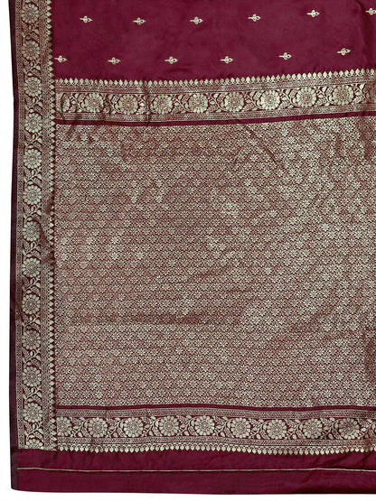 MANOHARI Banarasi Silk Blend Jacquard Work Saree - Red