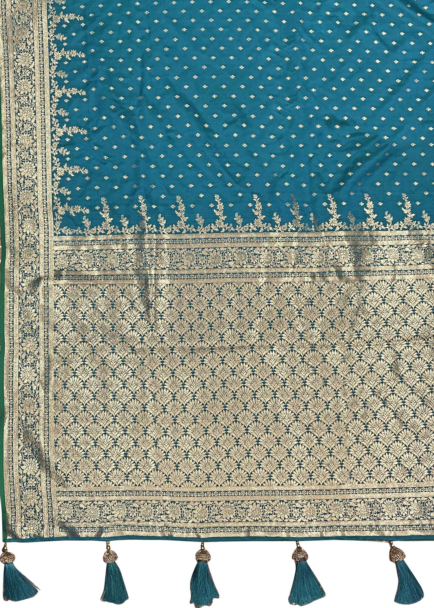 MANOHARI Banarasi Silk Blend Jacquard Work Saree - Turquoise