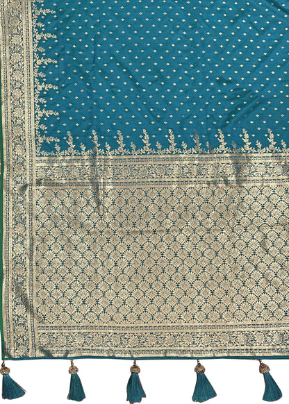 MANOHARI Banarasi Silk Blend Jacquard Work Saree - Turquoise