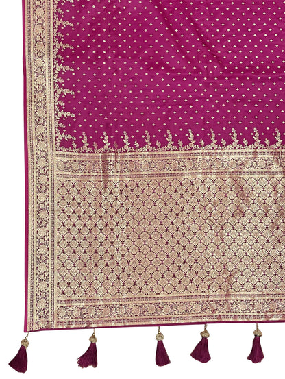 MANOHARI Banarasi Silk Blend Jacquard Work Saree - Pink