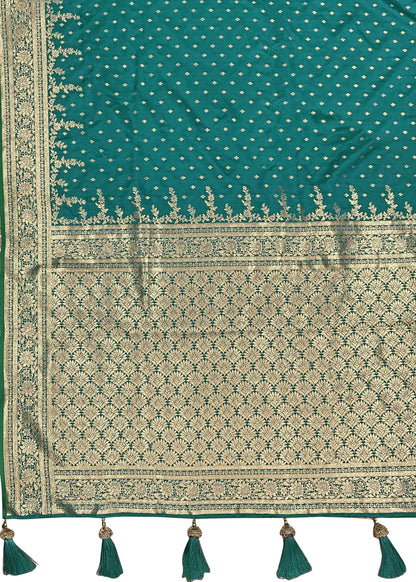 MANOHARI Banarasi Silk Blend Jacquard Work Saree - Green