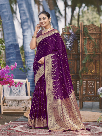 MANOHARI Banarasi Silk Blend Jacquard Work Saree - Purple