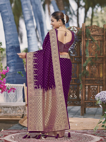 MANOHARI Banarasi Silk Blend Jacquard Work Saree - Purple