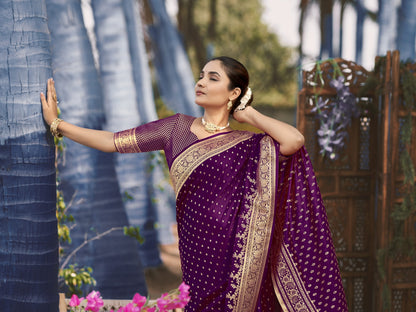 MANOHARI Banarasi Silk Blend Jacquard Work Saree - Purple