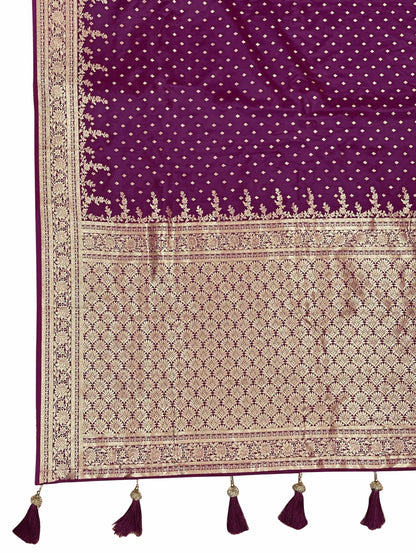 MANOHARI Banarasi Silk Blend Jacquard Work Saree - Purple