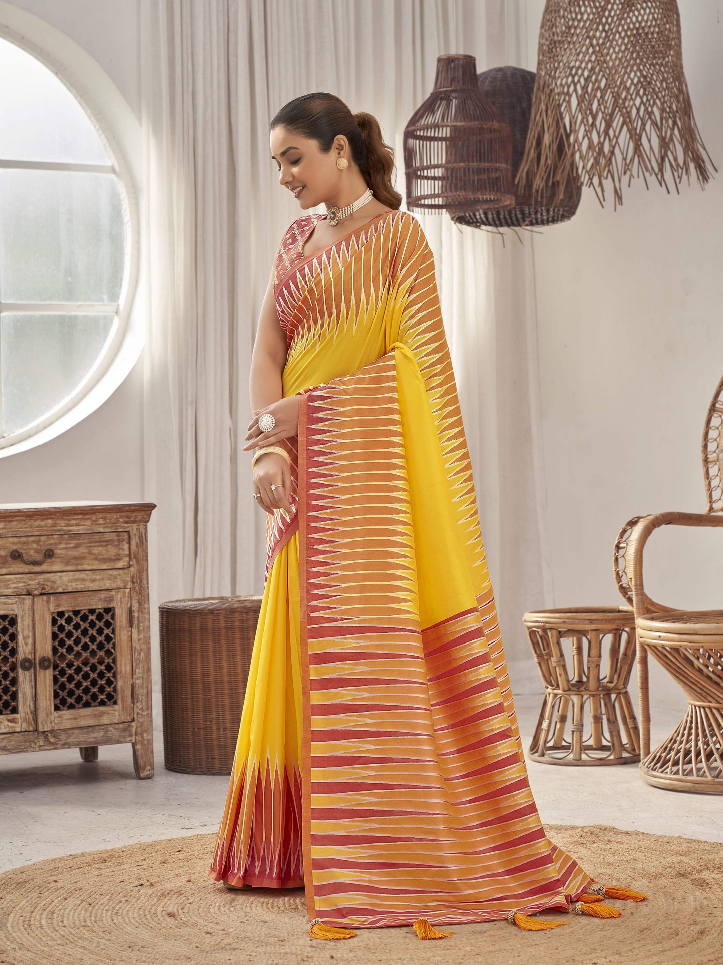 MANOHARI Banarasi Silk Blend Jacquard Work Saree - Yellow