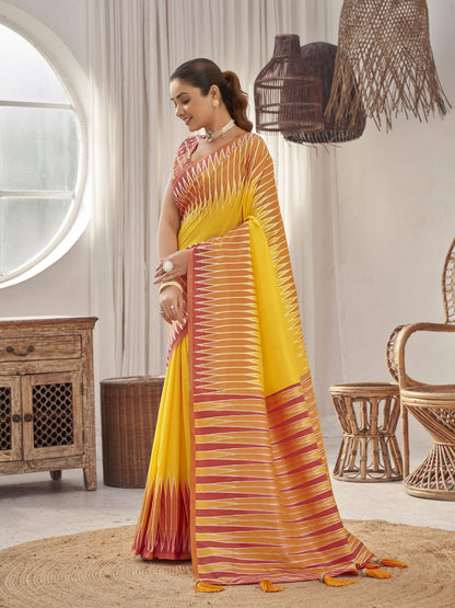 MANOHARI Banarasi Silk Blend Jacquard Work Saree - Yellow