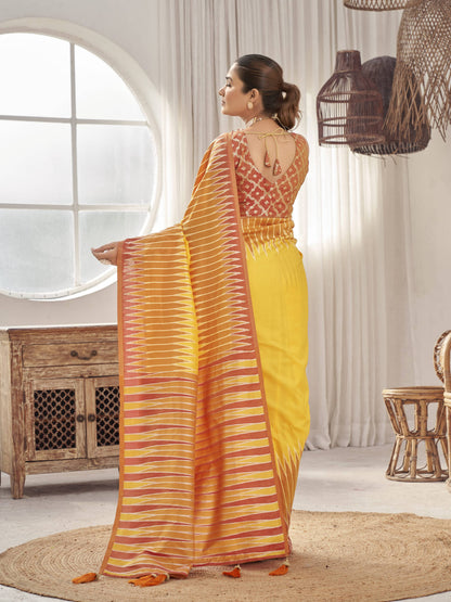 MANOHARI Banarasi Silk Blend Jacquard Work Saree - Yellow