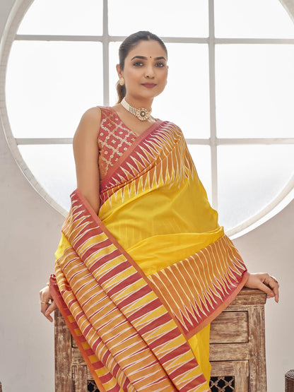 MANOHARI Banarasi Silk Blend Jacquard Work Saree - Yellow