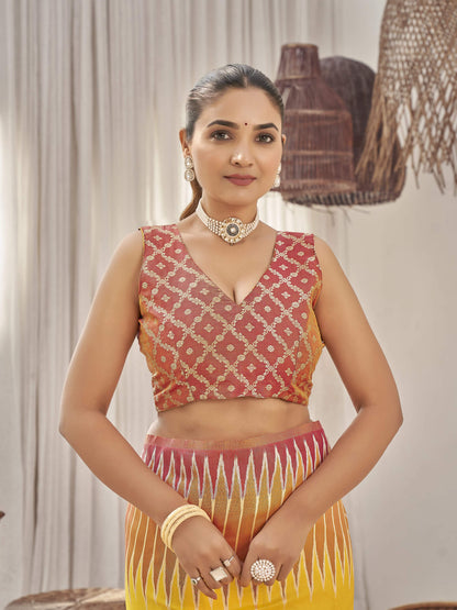 MANOHARI Banarasi Silk Blend Jacquard Work Saree - Yellow
