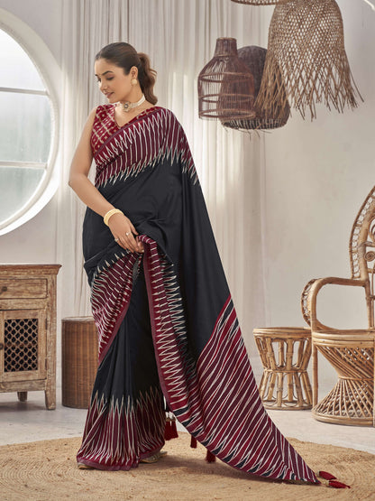 MANOHARI Banarasi Silk Blend Jacquard Work Saree - Black