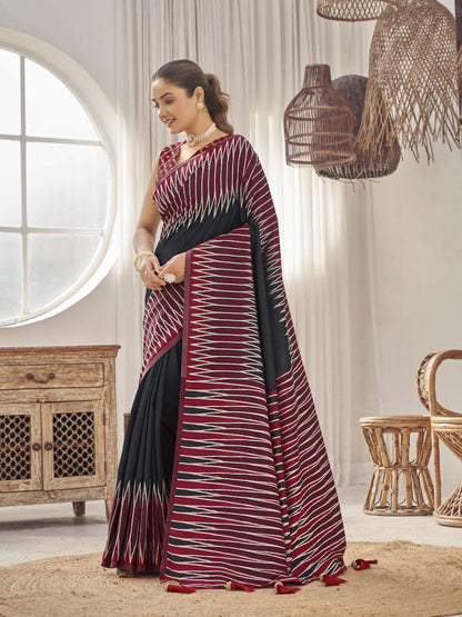 MANOHARI Banarasi Silk Blend Jacquard Work Saree - Black