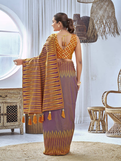 MANOHARI Banarasi Silk Blend Jacquard Work Saree - Purple