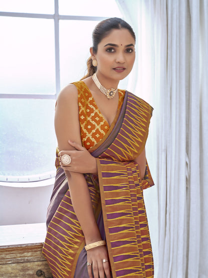 MANOHARI Banarasi Silk Blend Jacquard Work Saree - Purple
