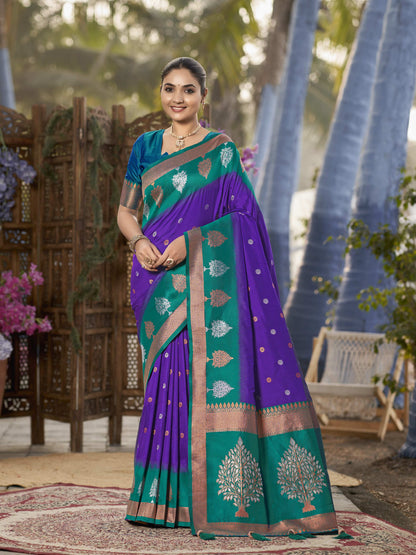 MANOHARI Banarasi Silk Blend Jacquard Work Saree - Purple