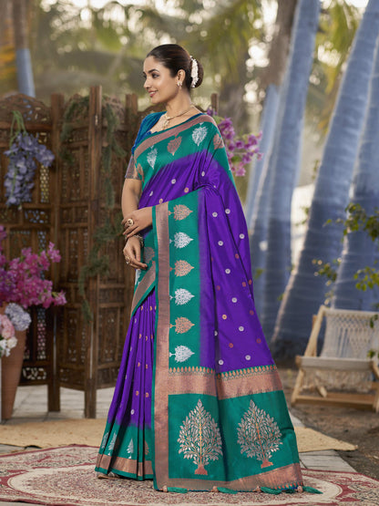 MANOHARI Banarasi Silk Blend Jacquard Work Saree - Purple