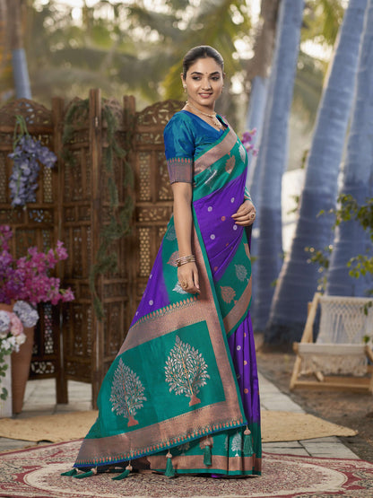 MANOHARI Banarasi Silk Blend Jacquard Work Saree - Purple