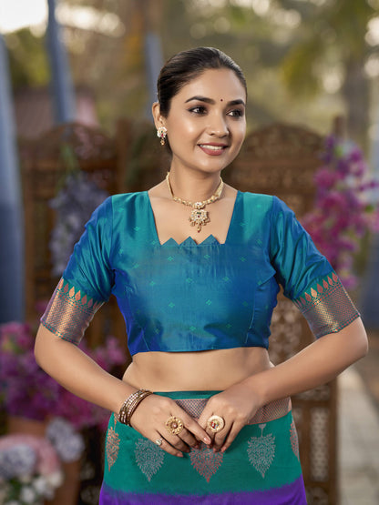 MANOHARI Banarasi Silk Blend Jacquard Work Saree - Purple