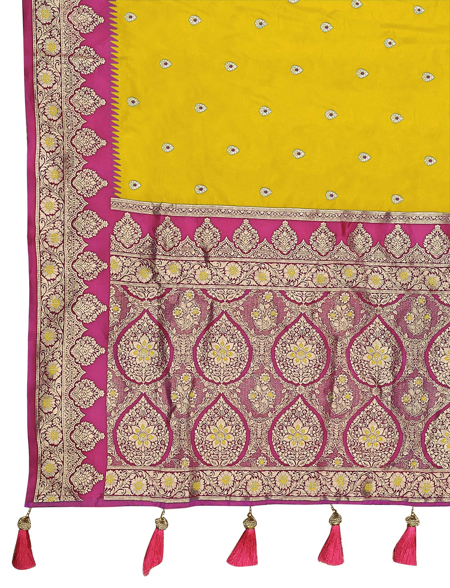 MANOHARI Banarasi Silk Blend Jacquard Work Saree - Yellow