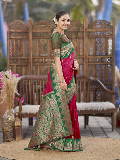 MANOHARI Banarasi Silk Blend Jacquard Work Saree - Pink