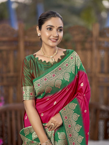 MANOHARI Banarasi Silk Blend Jacquard Work Saree - Pink