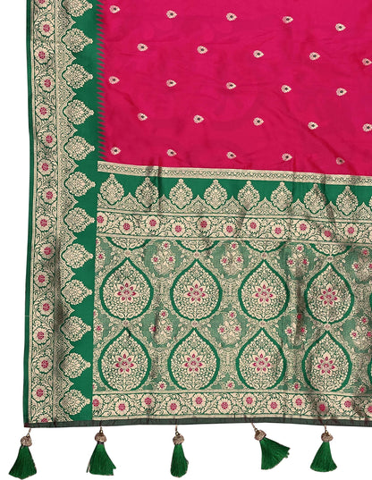 MANOHARI Banarasi Silk Blend Jacquard Work Saree - Pink