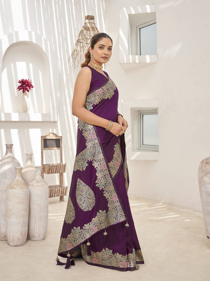 MANOHARI Banarasi Silk Blend Jacquard Work Saree - Purple