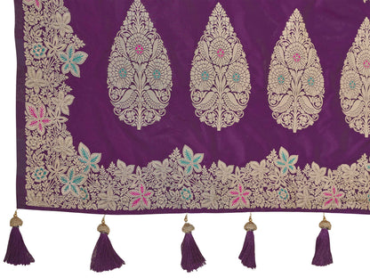 MANOHARI Banarasi Silk Blend Jacquard Work Saree - Purple