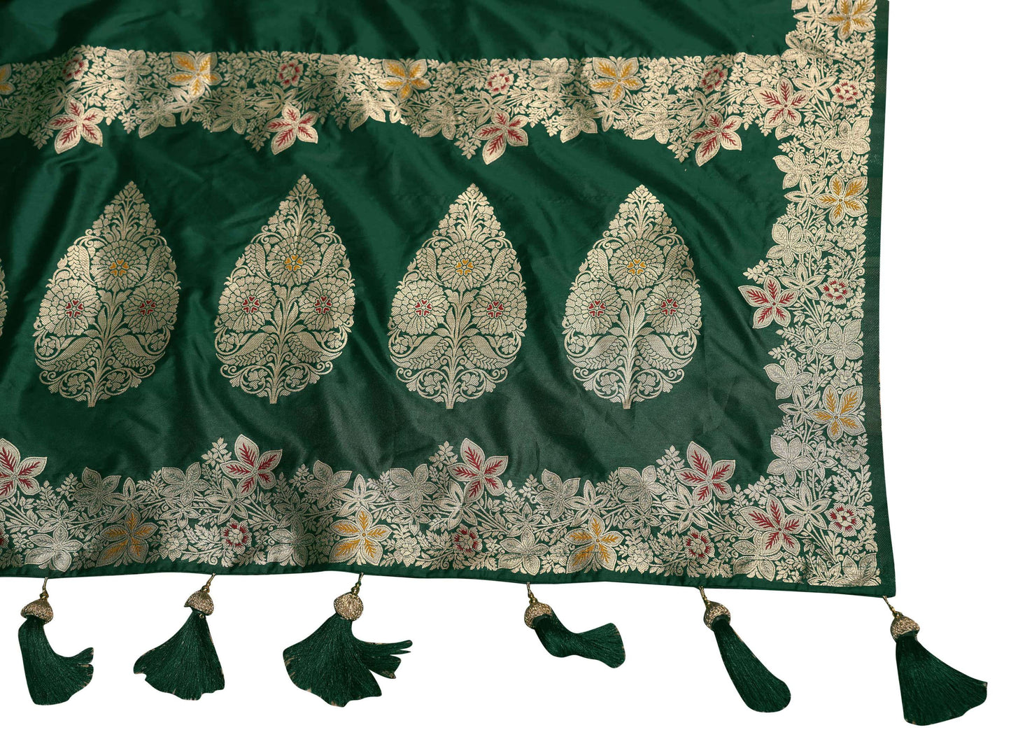 MANOHARI Banarasi Silk Blend Jacquard Work Saree - Green