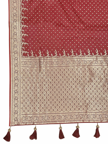 MANOHARI Banarasi Silk Blend Jacquard Work Saree - Red