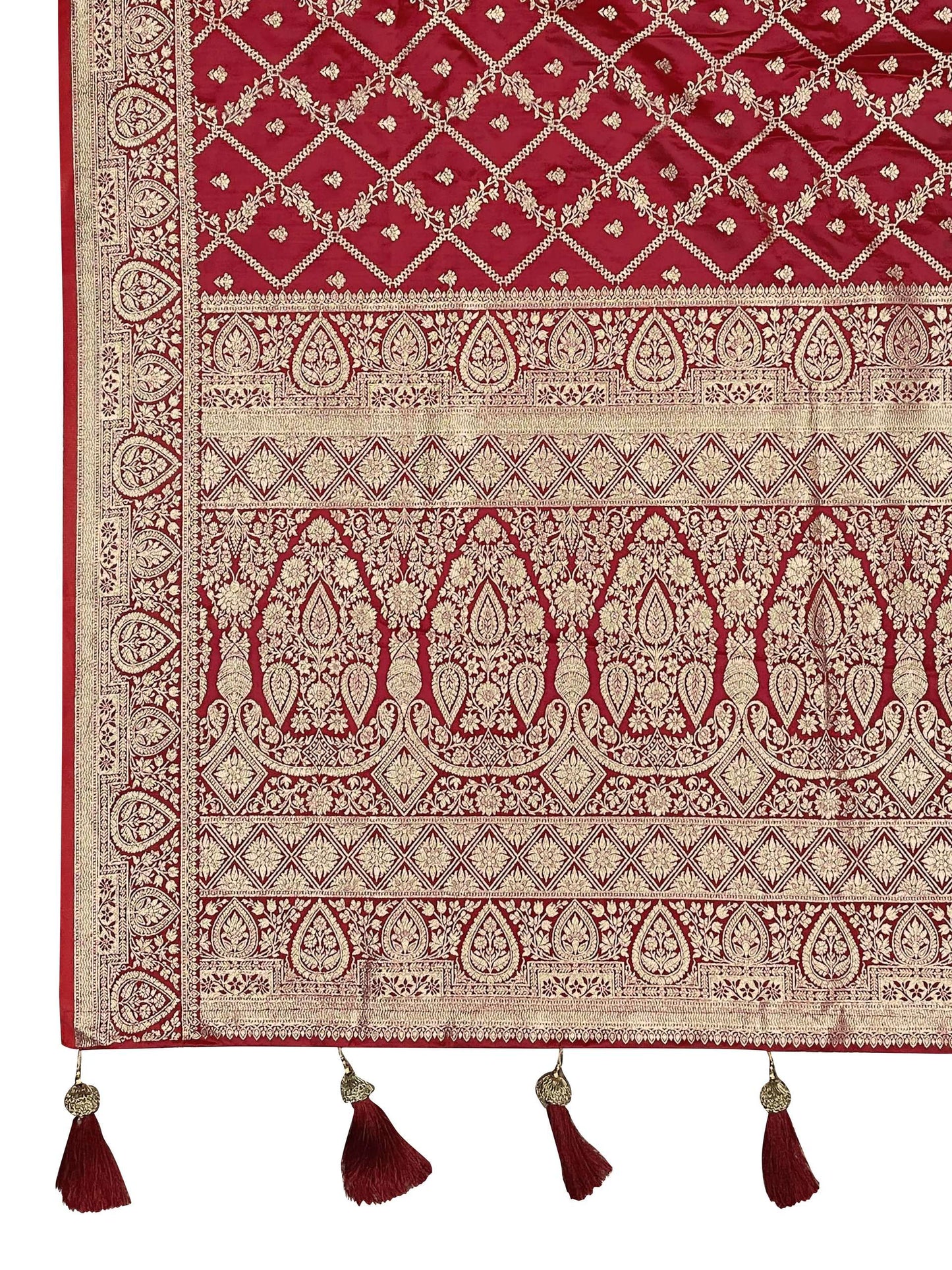 MANOHARI Banarasi Silk Blend Jacquard Work Saree - Red