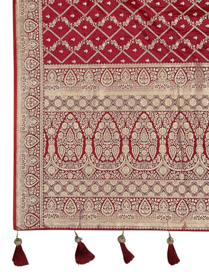 MANOHARI Banarasi Silk Blend Jacquard Work Saree - Red