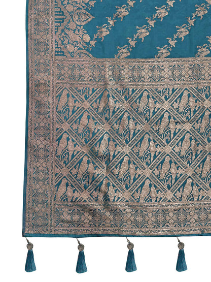 MANOHARI Banarasi Silk Blend Jacquard Work Saree - Blue