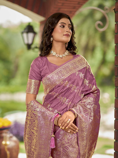 MANOHARI Banarasi Silk Blend Jacquard Work Saree - Pink