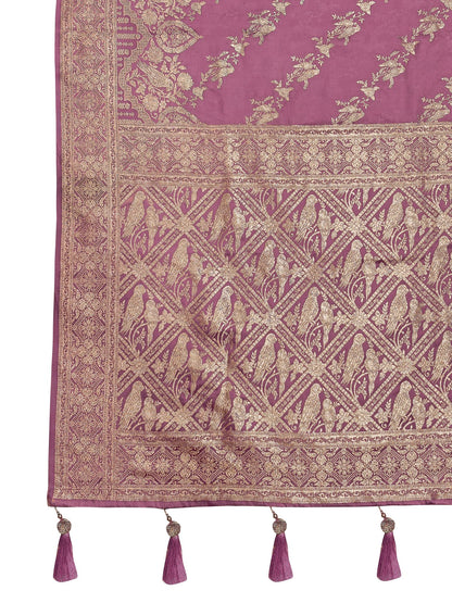 MANOHARI Banarasi Silk Blend Jacquard Work Saree - Pink
