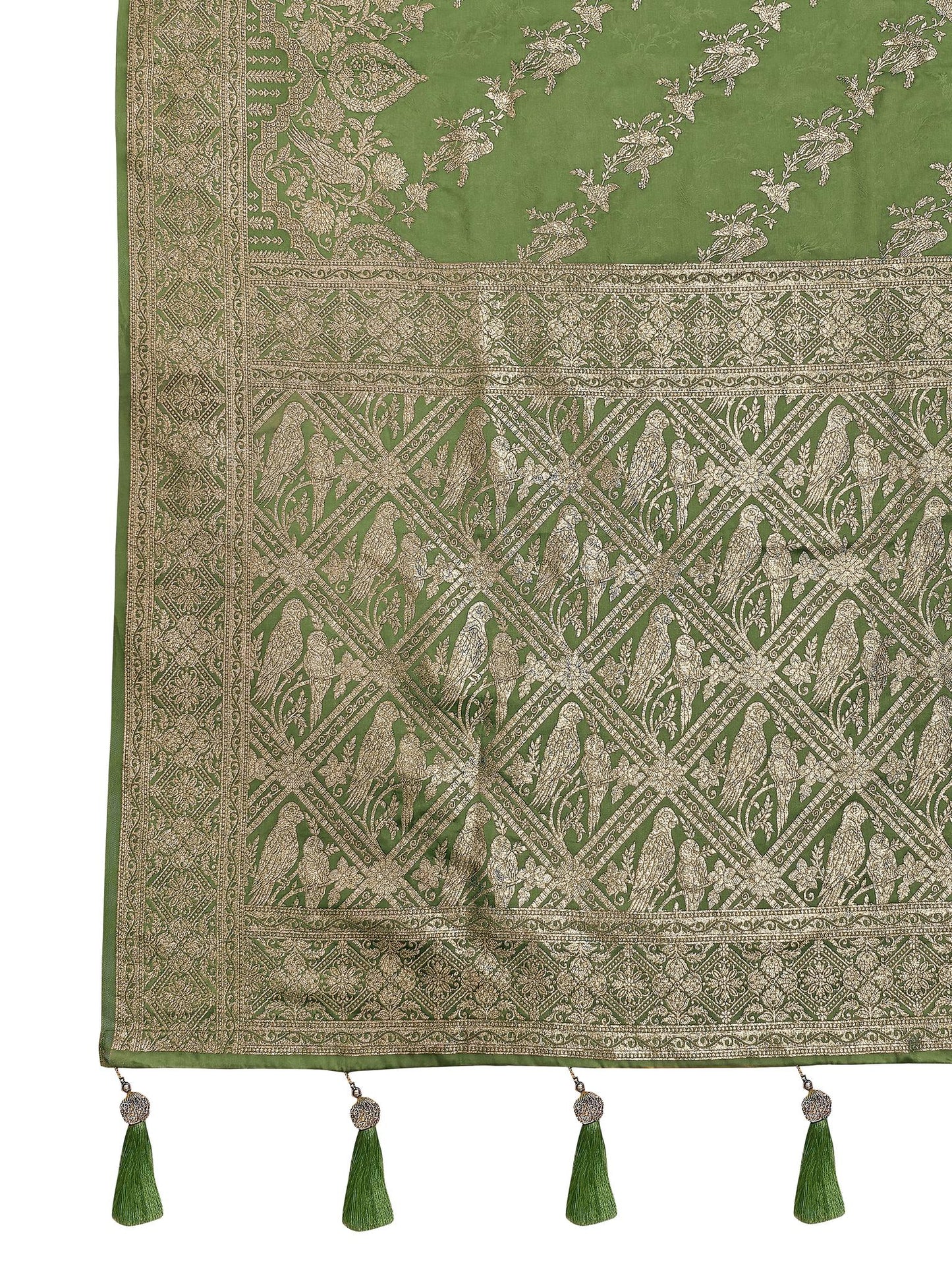 MANOHARI Banarasi Silk Blend Jacquard Work Saree - Green