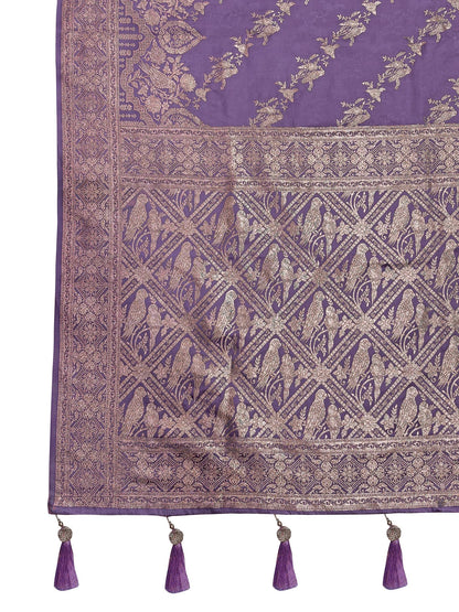 MANOHARI Banarasi Silk Blend Jacquard Work Saree - Purple