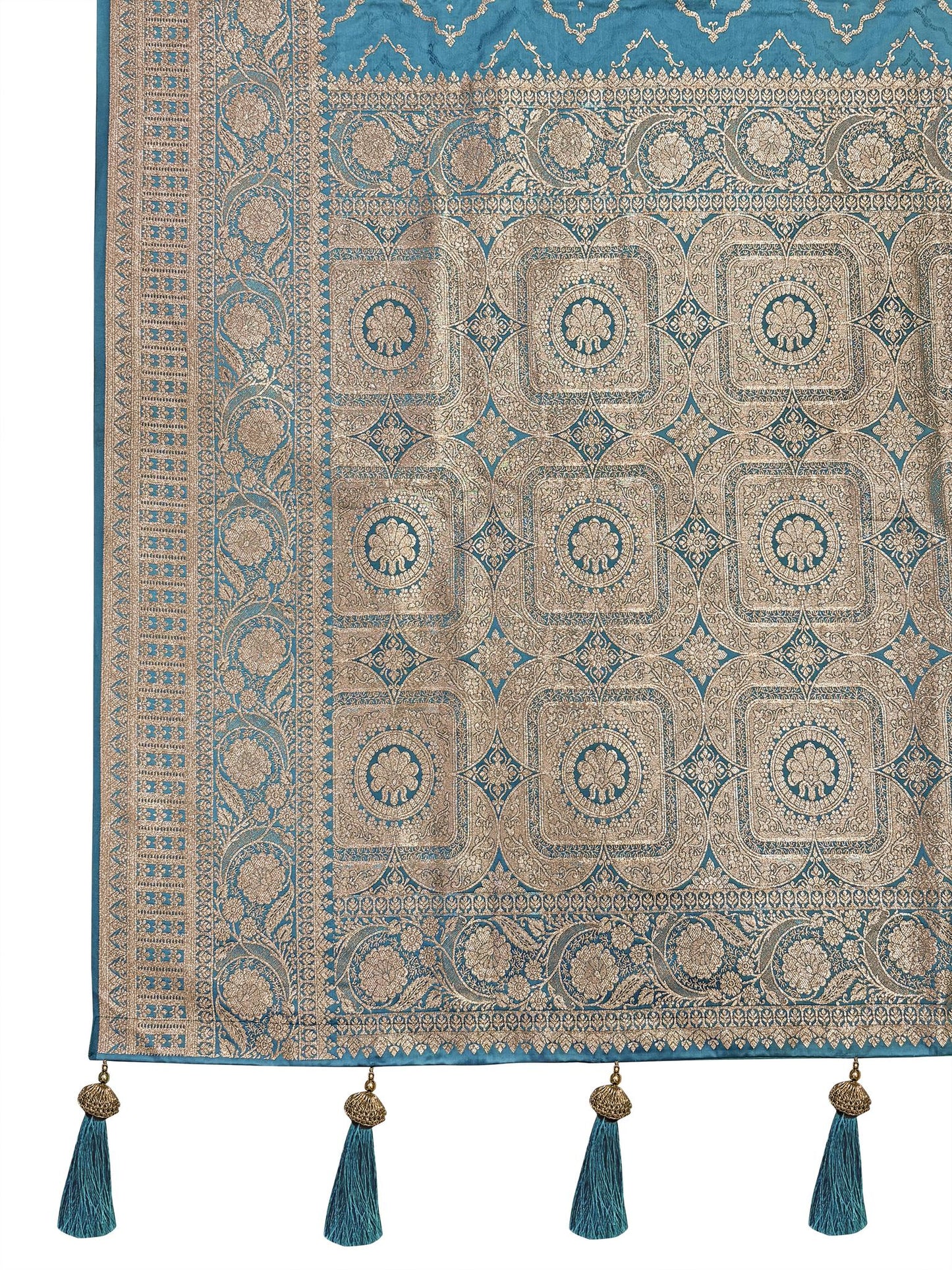 MANOHARI Banarasi Silk Blend Jacquard Work Saree - Blue