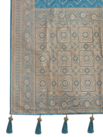 MANOHARI Banarasi Silk Blend Jacquard Work Saree - Blue
